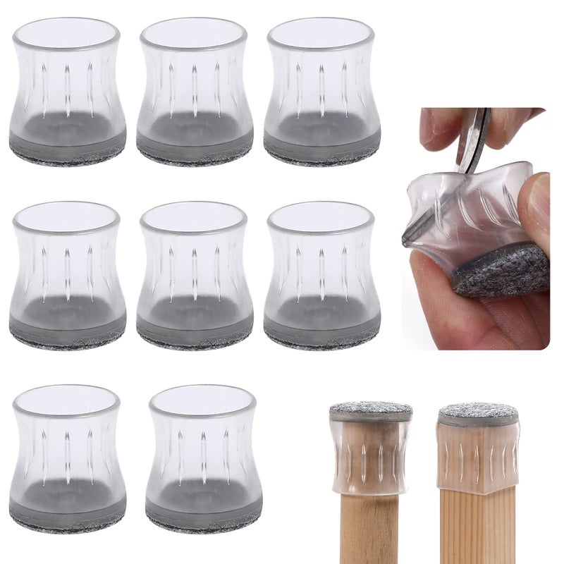Furnigear Chair Leg Floor Protectors Chair Leg Caps Chair Leg Protectors for Hardwood Floors Silicone Chair Leg Covers 8 Pack Transparent - Image 1